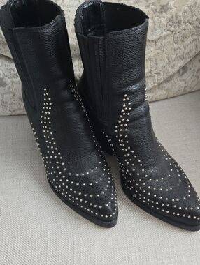 PrettyLittleThing Black Studded Western Ankle Boots